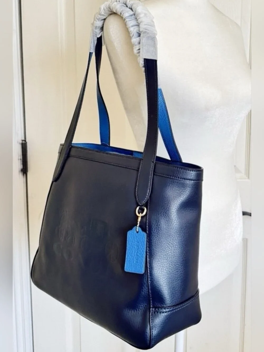 Coach C4063 City Tote Midnight Sky Blue Pebble Leather Shoulder Bag